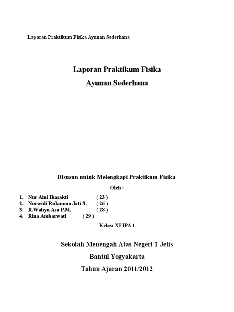 Laporan Praktikum Fisika Ayunan Sederhana