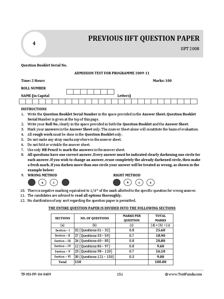 IIFT 2008 Question Paper With Answer Key | PDF | Inventory | Supply Chain