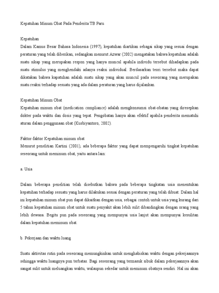 Kepatuhan Minum  Obat  Pada Penderita TB