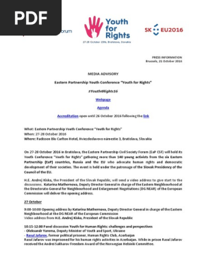 EaP CSF Youth Conference Media Advisory