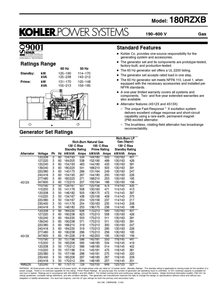 Specification sheet g4193 kohler gas generator pdf liquefied