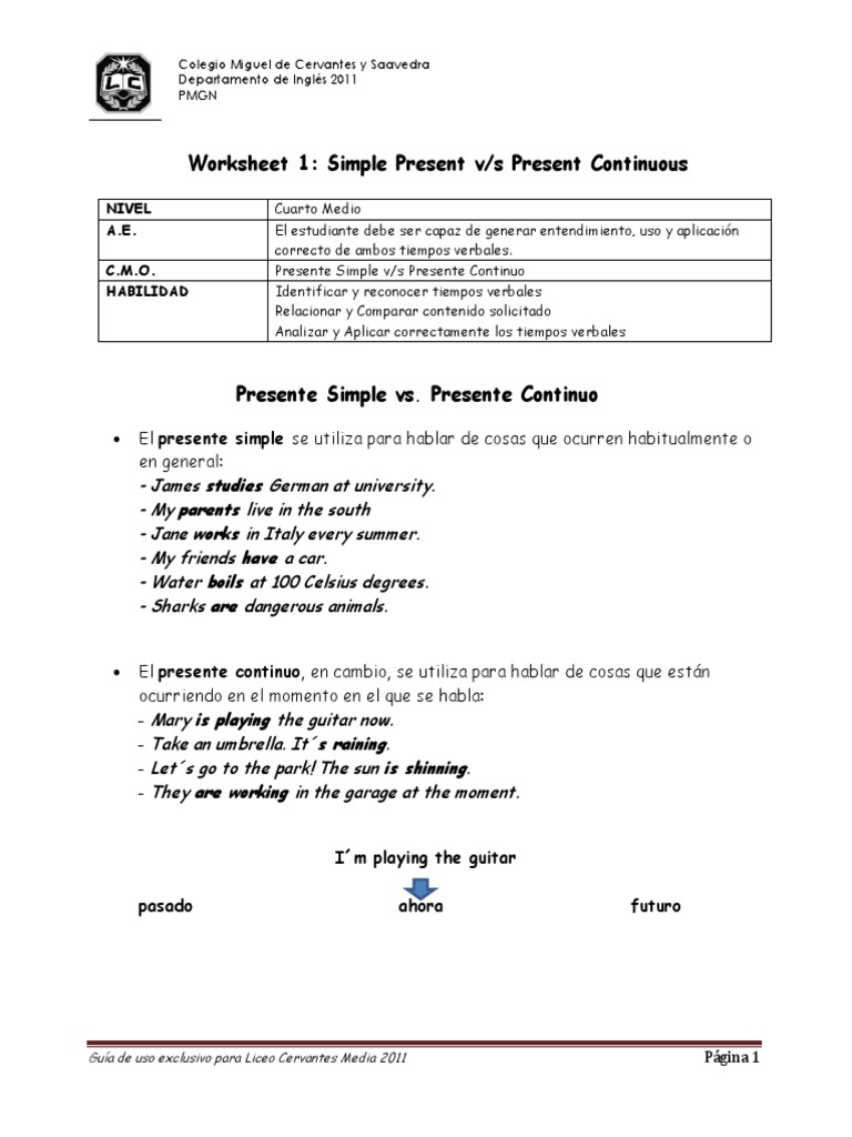 Ejercicios de Presente Simple y Continuo | PDF