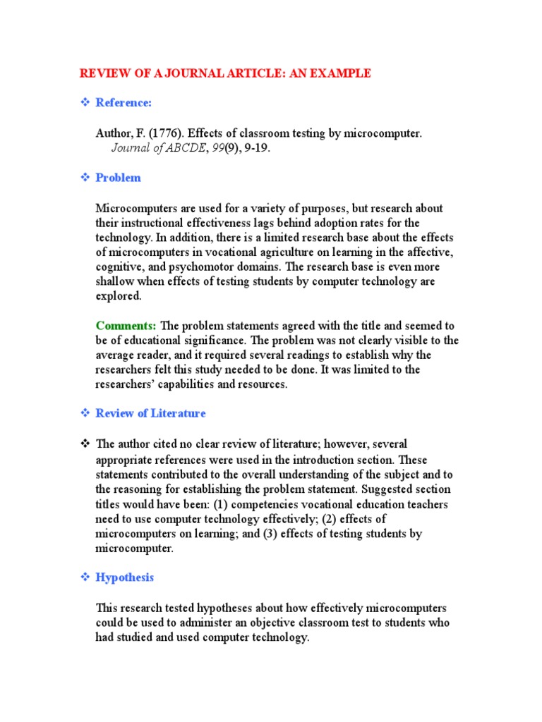 Journal Article Critique Example | PDF | Statistical Hypothesis Testing ...