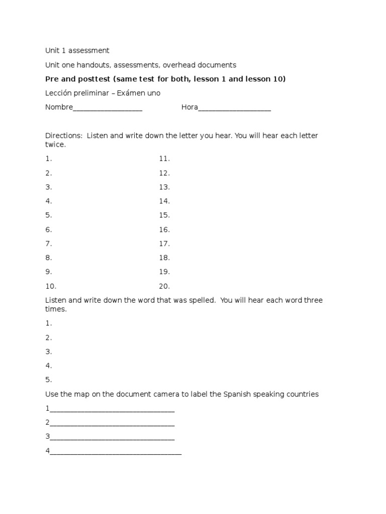 Unit 1 Spanish Assessment Guide | PDF | Language Arts & Discipline ...