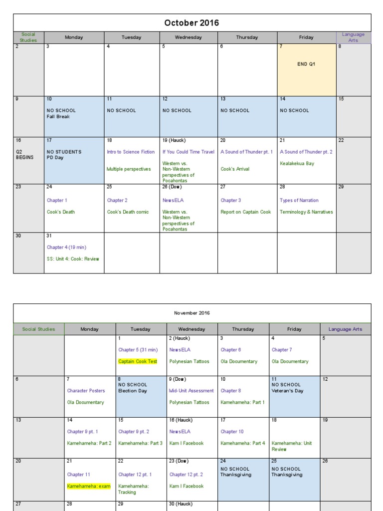 School Curriculum Schedule Oct-Dec | PDF | Art
