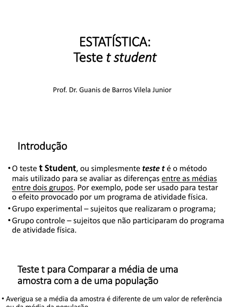 Aplicação do Teste t de Student | PDF | Média | Caloria