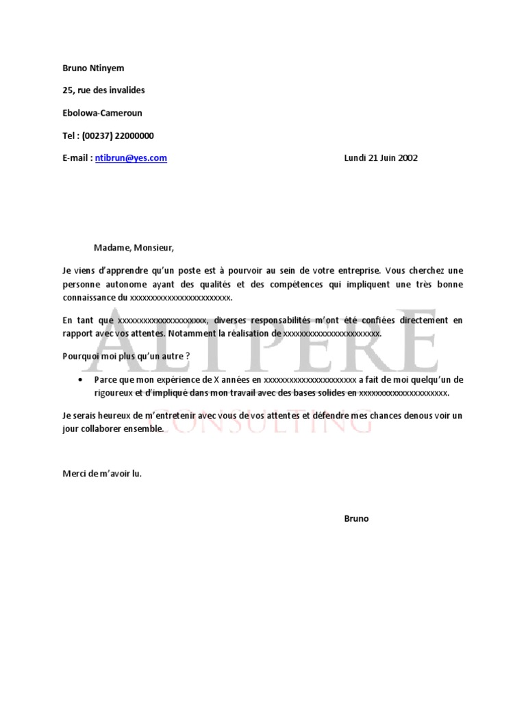 Modèle Lettre de motivation standard