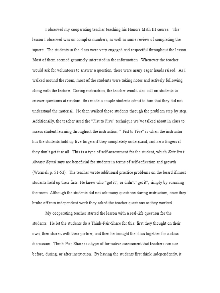 classroom observation journal 1 Teachers Education Theory