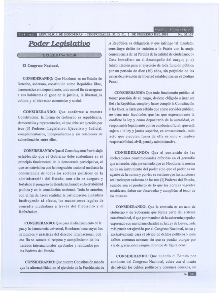 Amnistia De Caracter General Decreto 2 2010