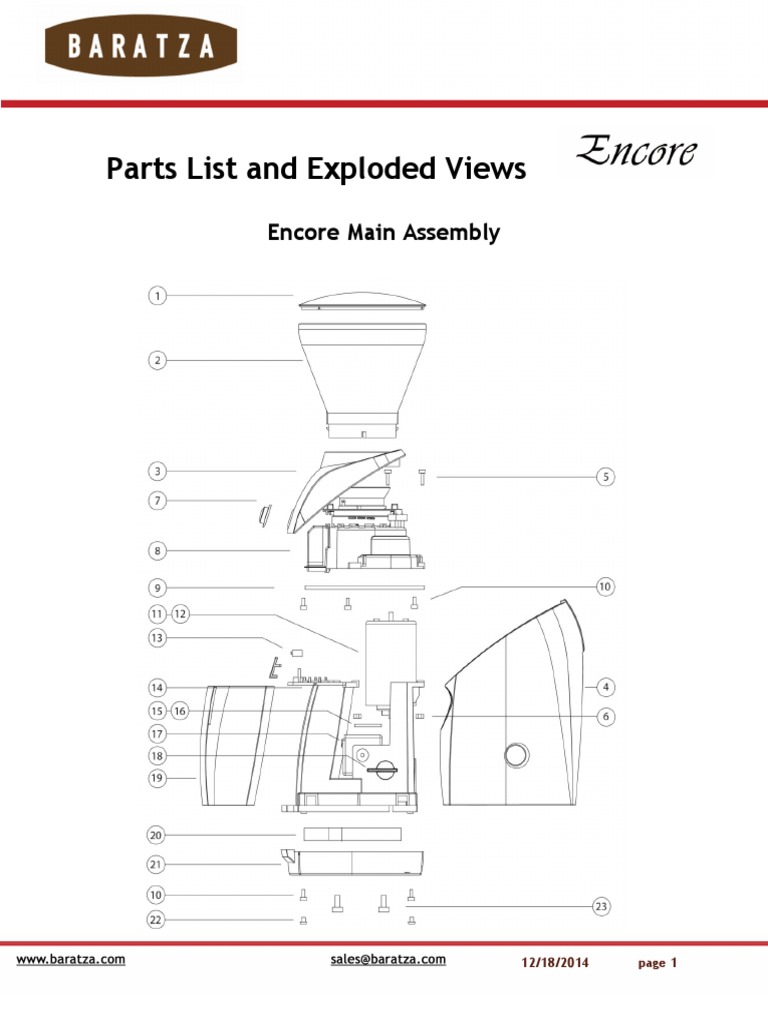 ENCORE Parts List and Exploded View 12 20141