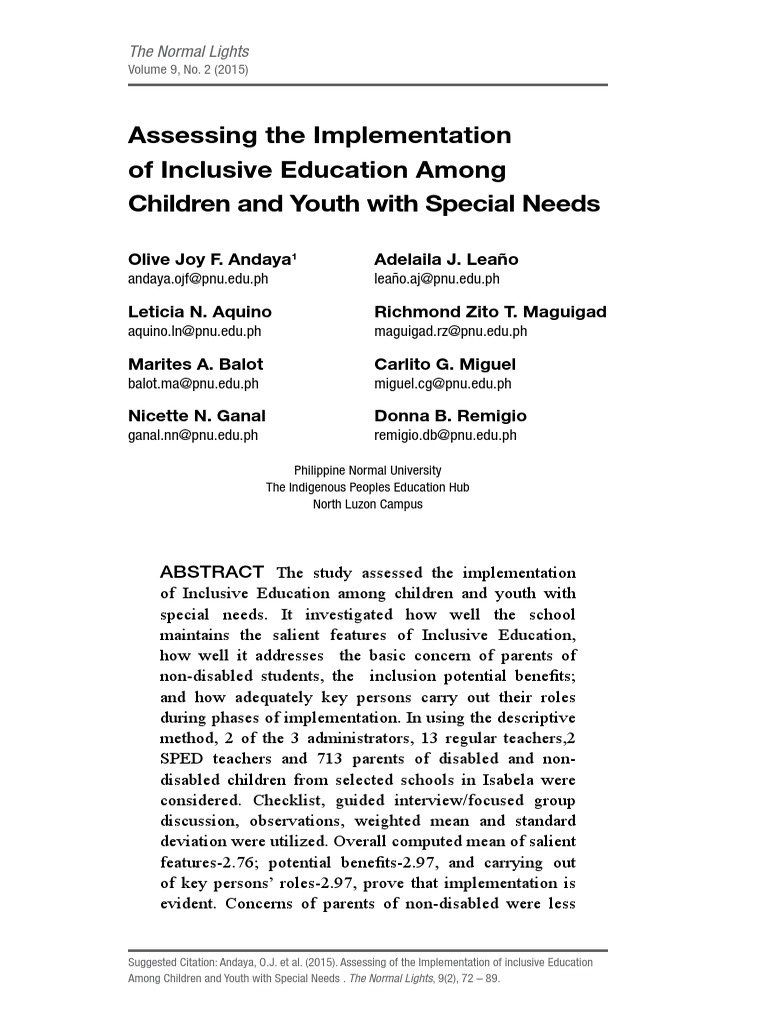 Assessing Inclusive Education Implementation | PDF | Inclusion ...