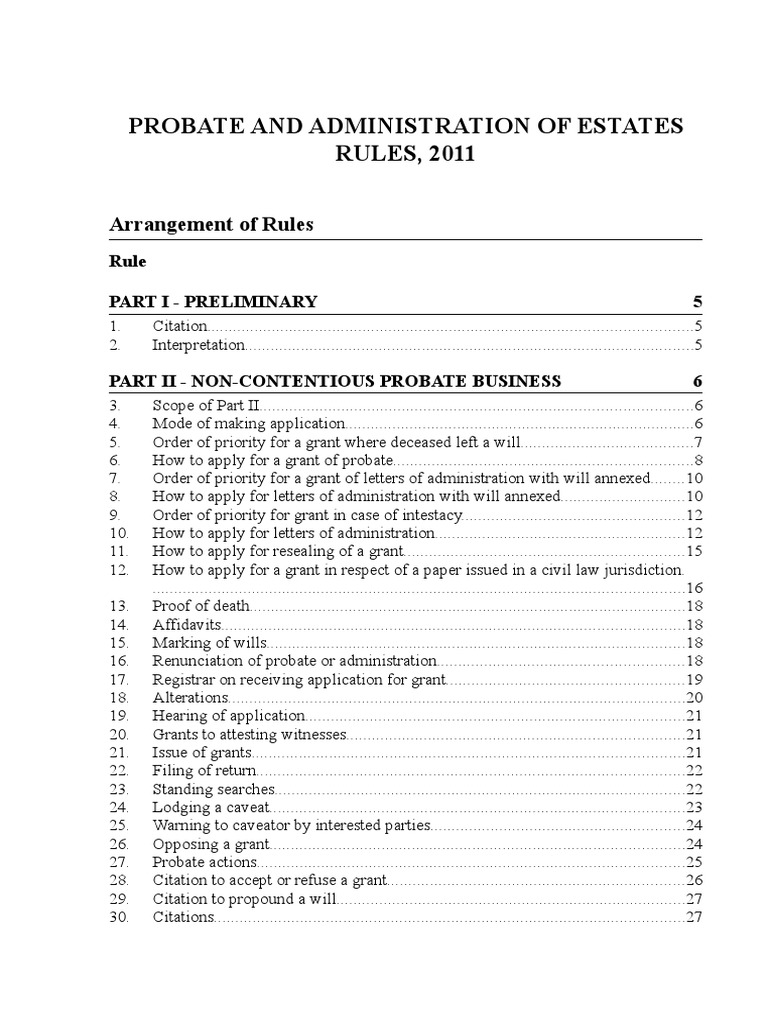 Probate and Administration of Estates RULES, 2011 PDF