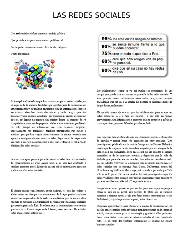 Riesgos y beneficios de redes sociales en adolescentes | PDF | Servicio ...