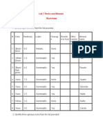 Lab 7 Rocks and Minerals Worksheet