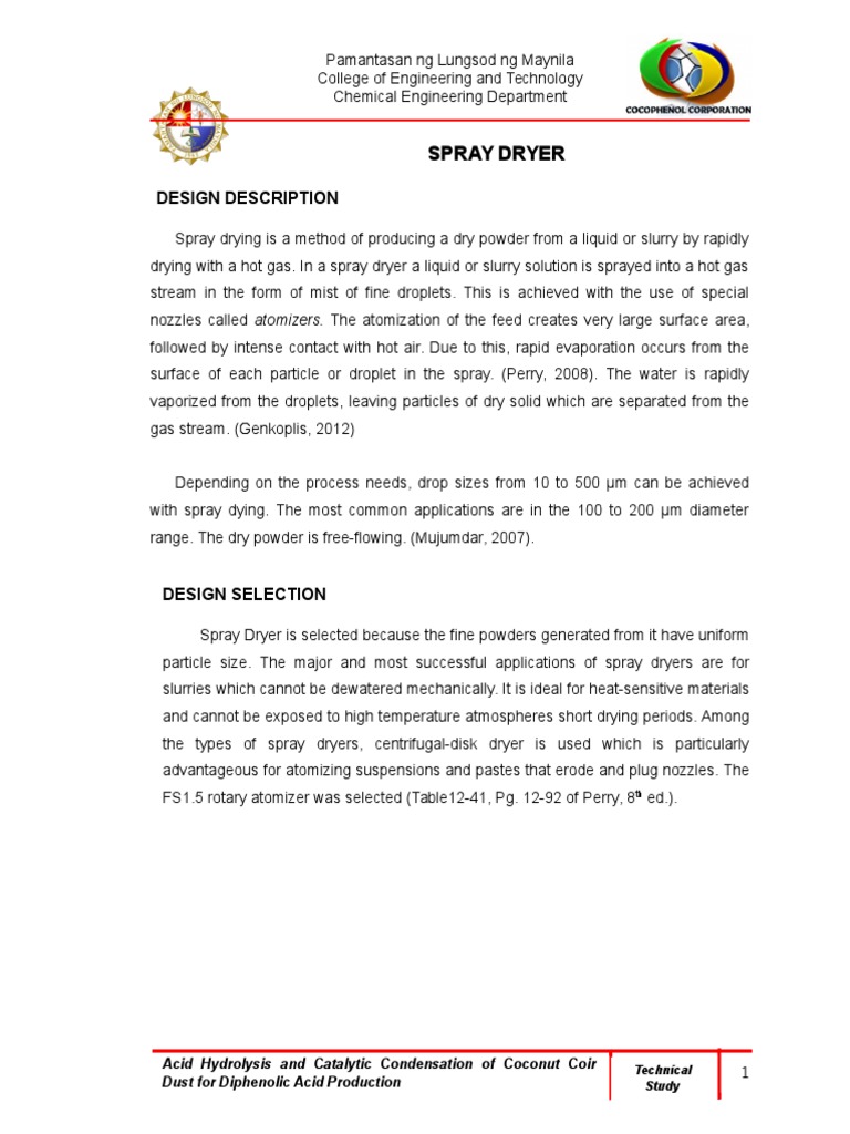 Spray Dryer Design and Calculations | PDF | Mechanical Engineering ...
