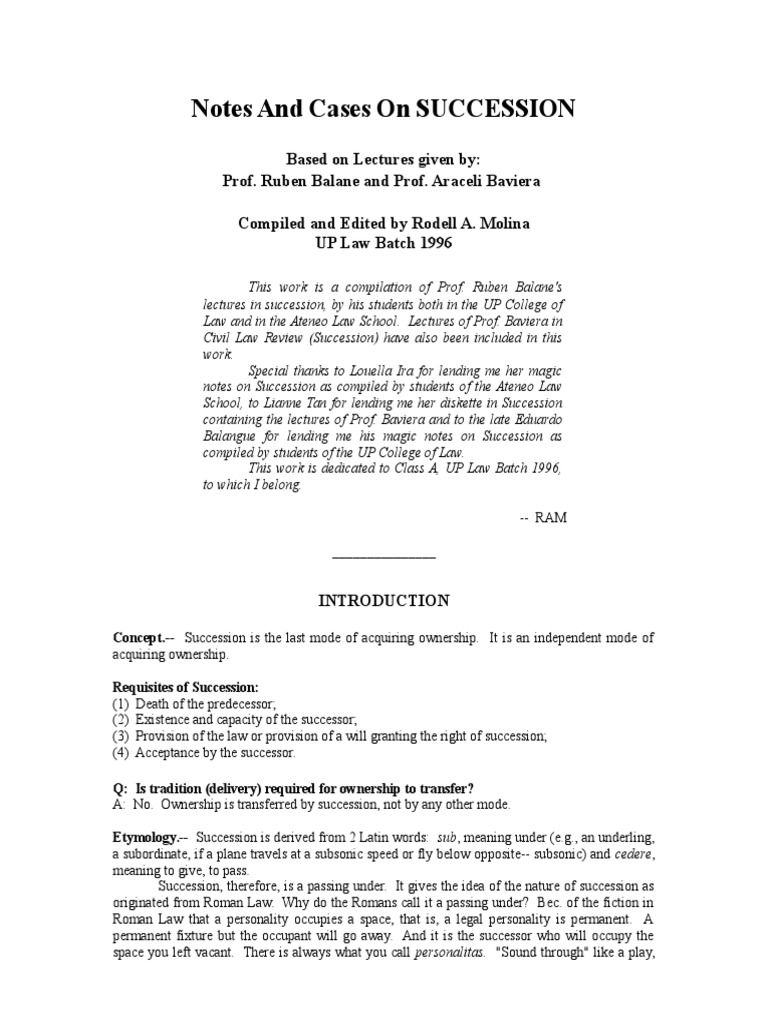 Succession Law Notes and Cases | PDF