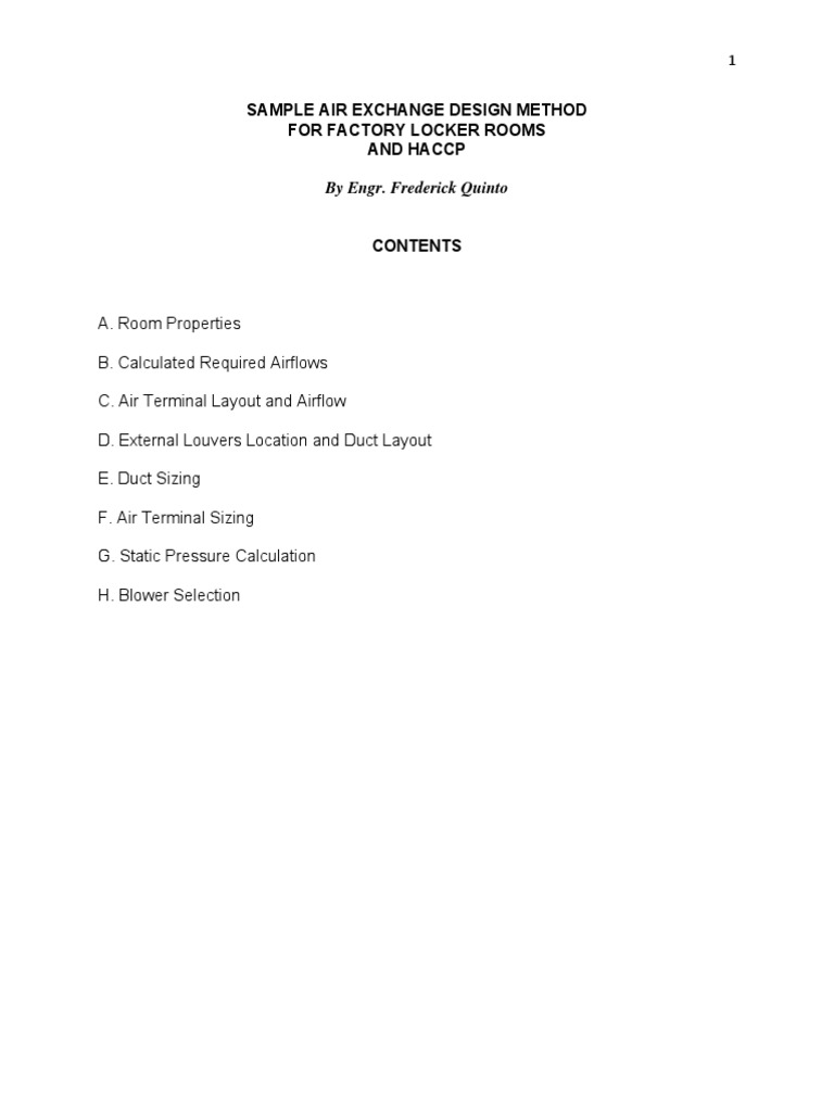 Ventilation Design Sample For Locker Rooms and HACCP PDF Duct (Flow