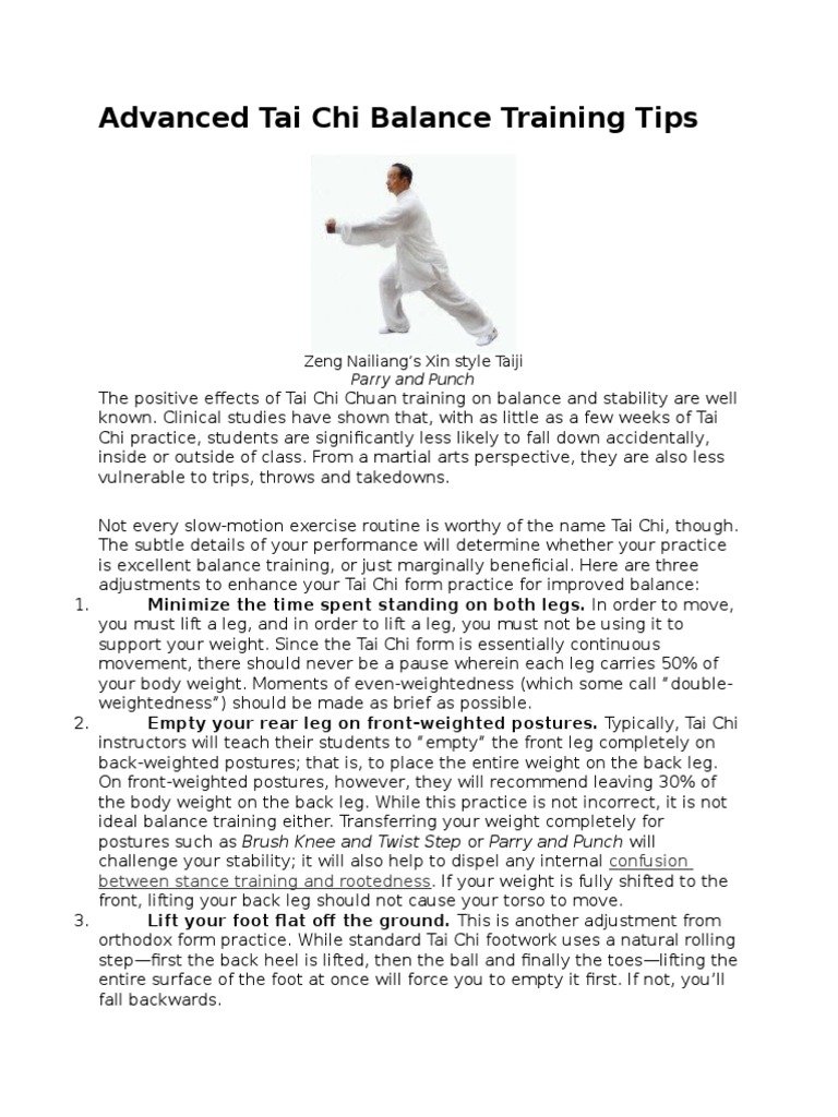 Advanced Tai Chi Balance Training Tips | PDF | Tai Chi | Individual Sports