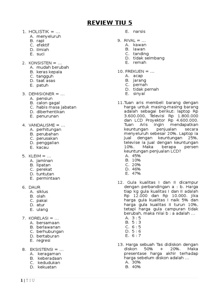 Contoh Soal TIU 5 dan Pembahasannya | PDF | Griya & Taman