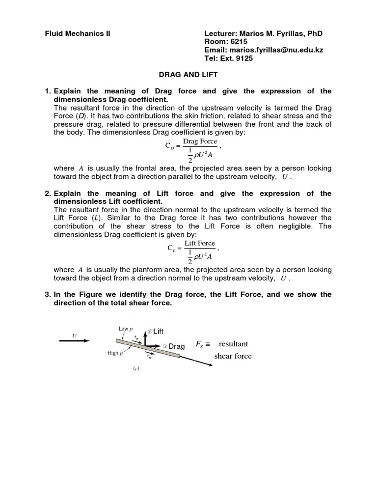 Drag and Lift in Fluid Mechanics | PDF | Drag (Physics) | Reynolds Number