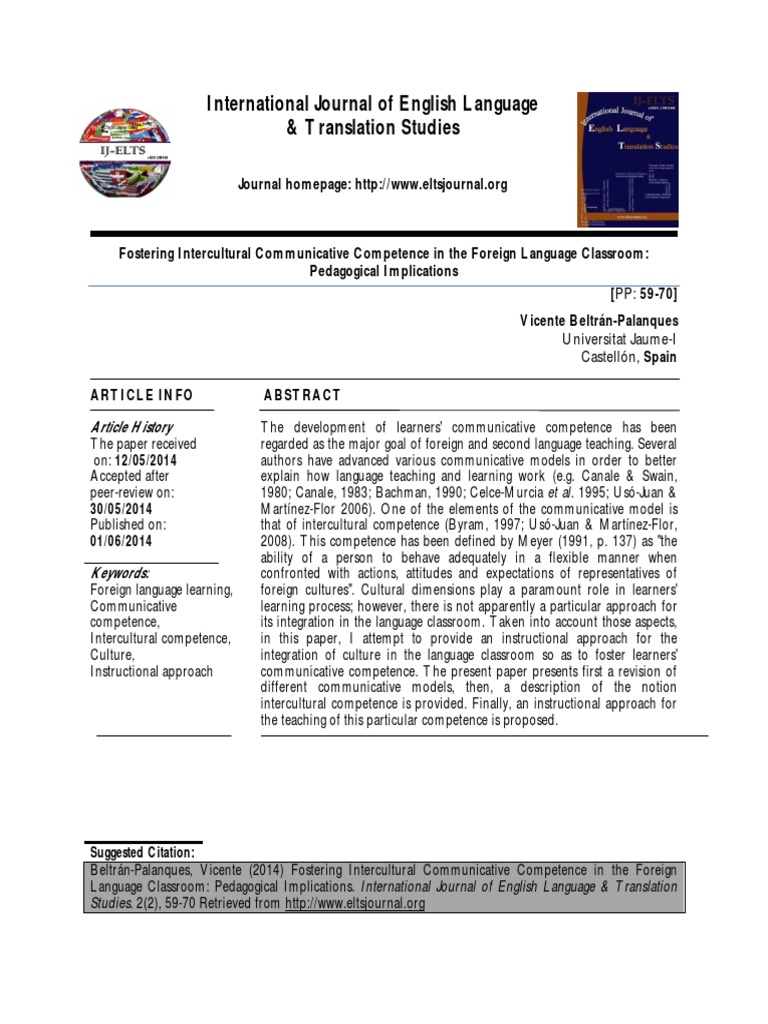 Fostering Intercultural Communicative Competence in The Foreign ...