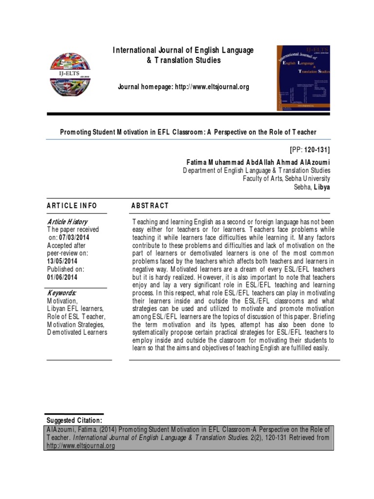 Motivating EFL Learners: Teacher Strategies | PDF | English As A Second ...