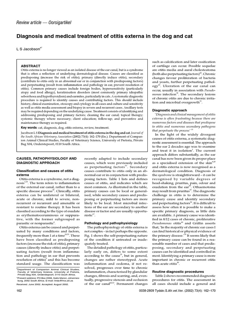 Diagnosis and Medical Treatment of Otitis Externa in The Dog and Cat