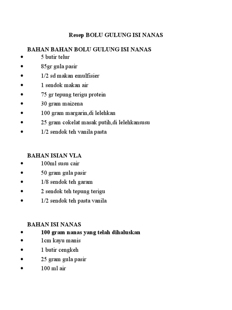 Resep Bolu Gulung Isi Nanas Pdf