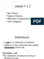 Lecture # 1,2: Set Theory Types of Theory Methods of Representing Sets Venn Diagram