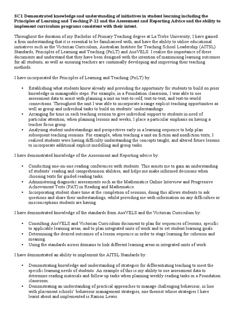 Key Selection Criteria 1 5 Luke Prenga Educational Assessment Teachers
