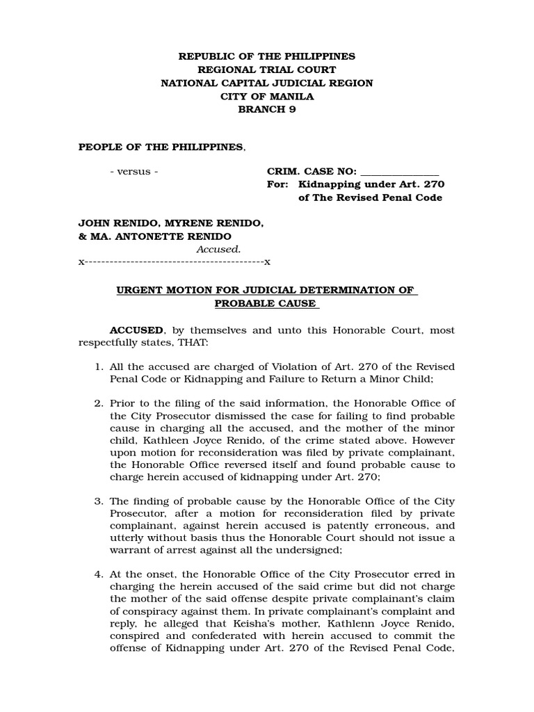 Motion For Judicial Determination of Probable Cause PDF