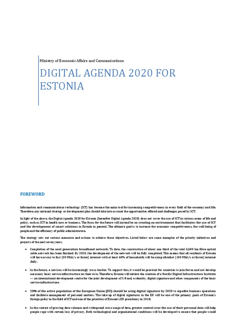 Digital Agenda 2020 Estonia ENG | PDF | Estonia | Internet Access