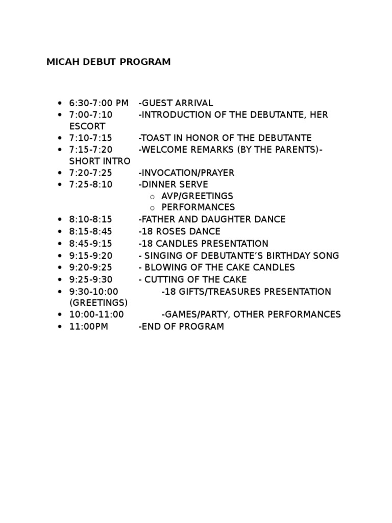 Debut Programme Pdf