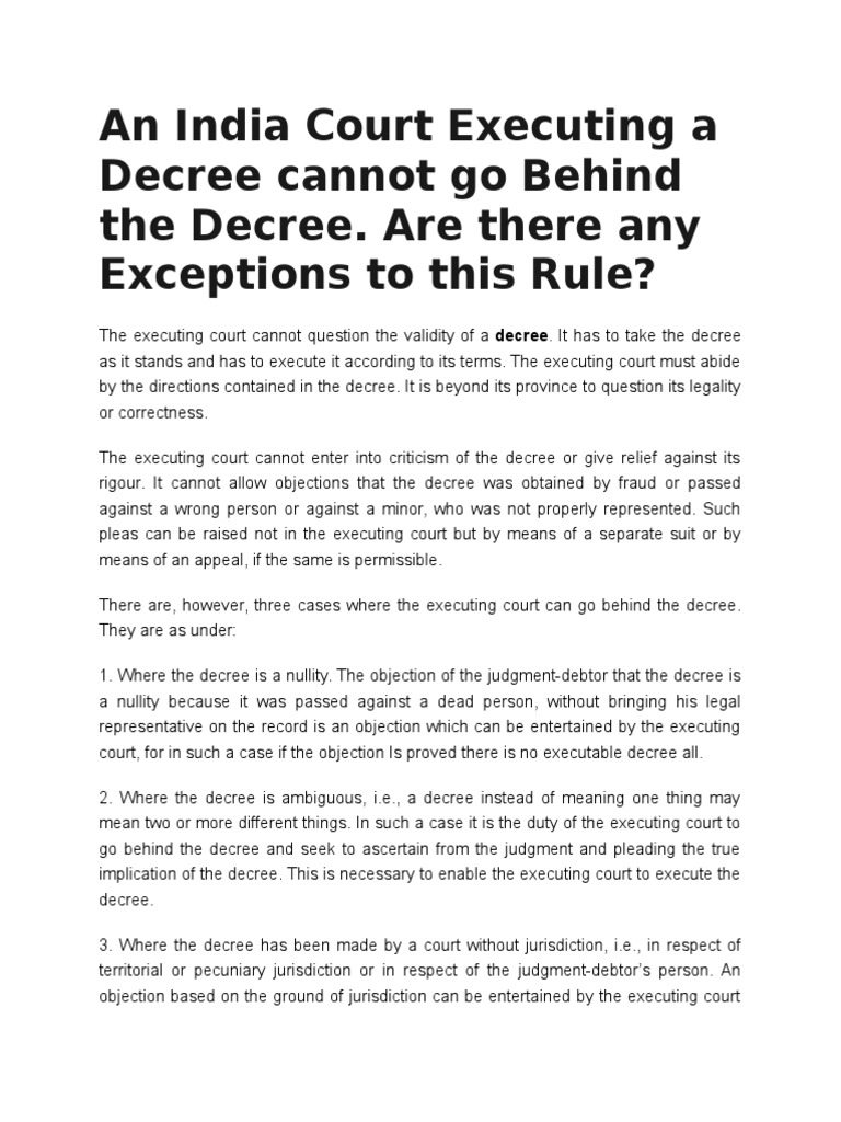 An India Court Executing A Decree Cannot Go Behind The Decree | PDF