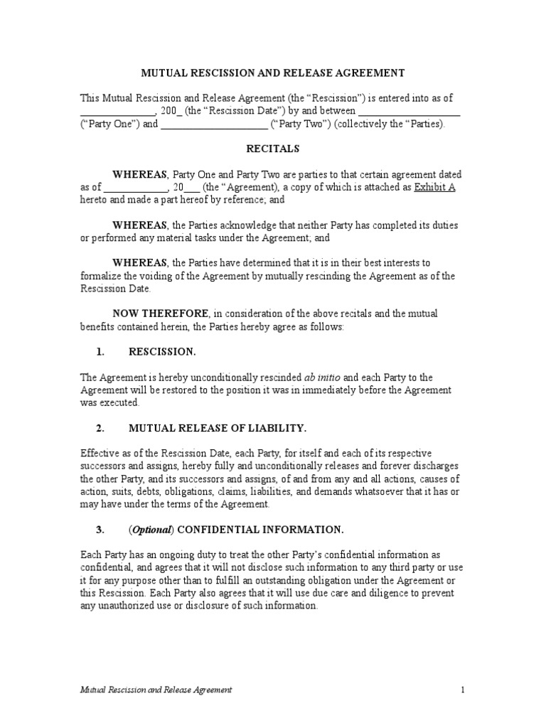 Mutual Rescission and Release Agreement | PDF | Rescission | Jurisdiction