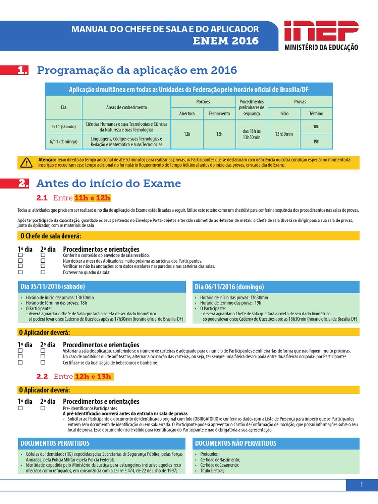 Manual Chefe de Sala e Aplicador Enem 2016 | Science | Ciência (Geral)