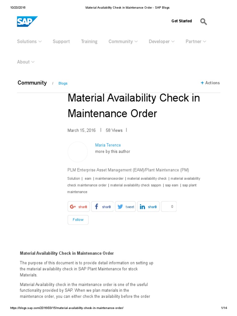 Material Availability Check in Maintenance Order SAP Blogs Sap Se