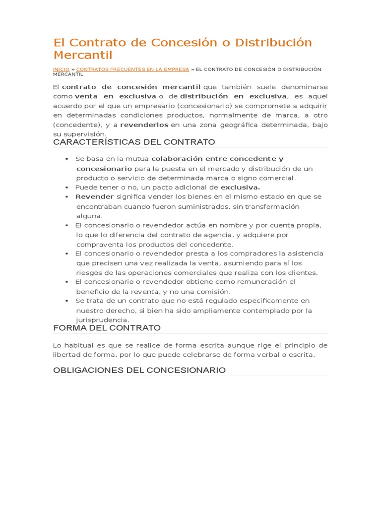 El Contrato de Concesión o Distribución Mercantil | Distribución ...