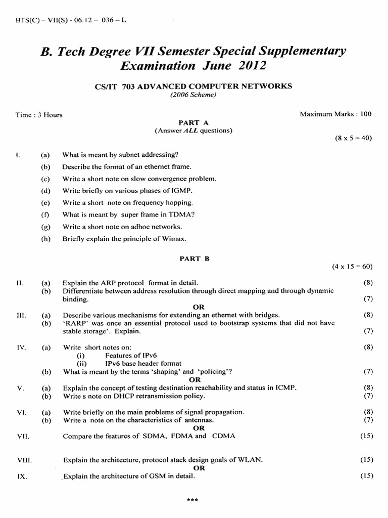 Advanced Computer Networks 2012 June (2006 Ad) | PDF