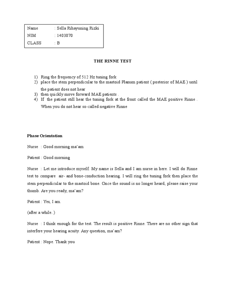 Rinne Test Procedure and Results | PDF