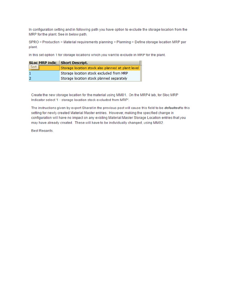Exclude Storage Location From MRP PDF