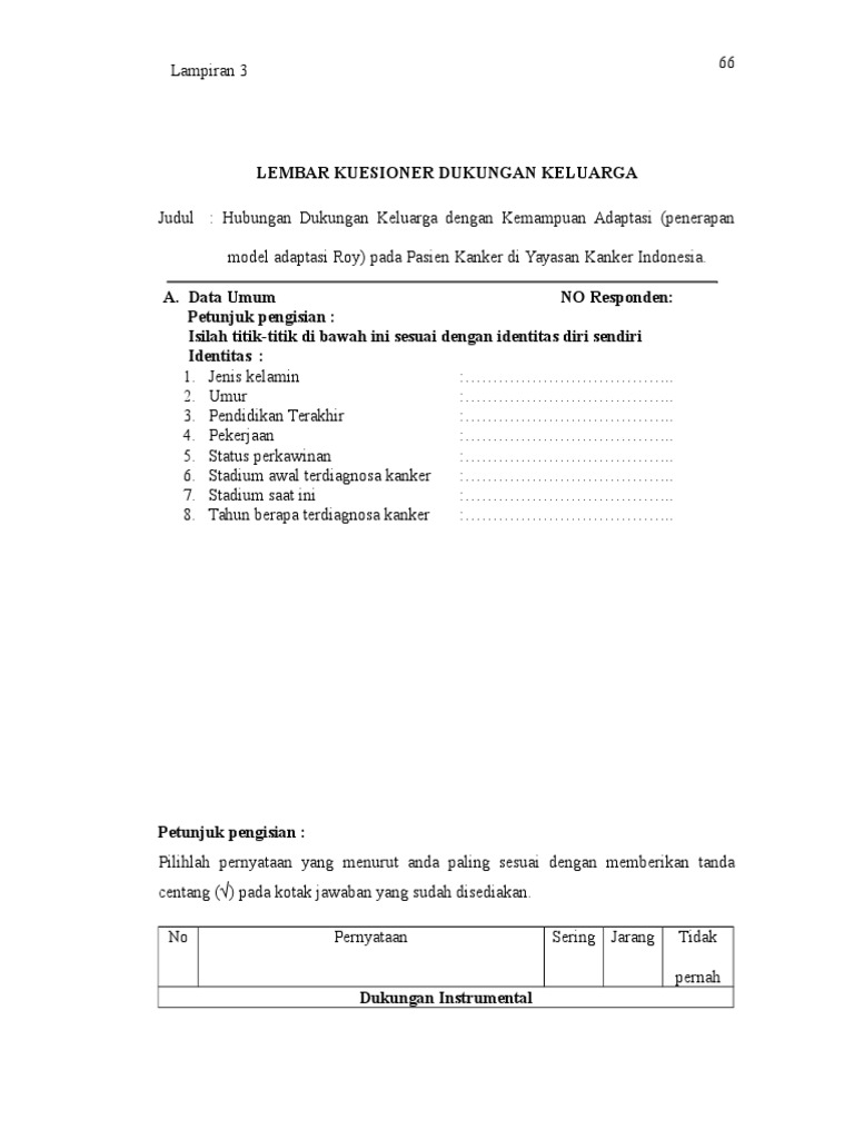 2 Lembar Kuesioner Dukungan Keluarga 2 | PDF