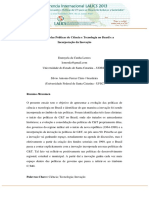 Evolucao Das Politicas de Ciencia e Tecnologia No Brasil e a Incorporacao Da Inovacao