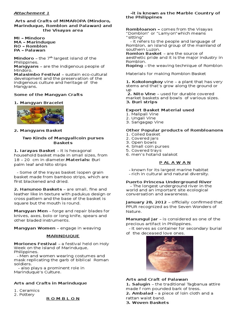 Arts and Crafts of MIMAROPA and Visayas Regions PDF