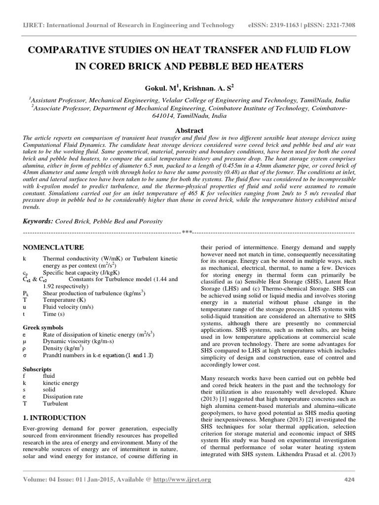 Comparative Studies On Heat Transfer and Fluid Flow in Cored Brick and ...