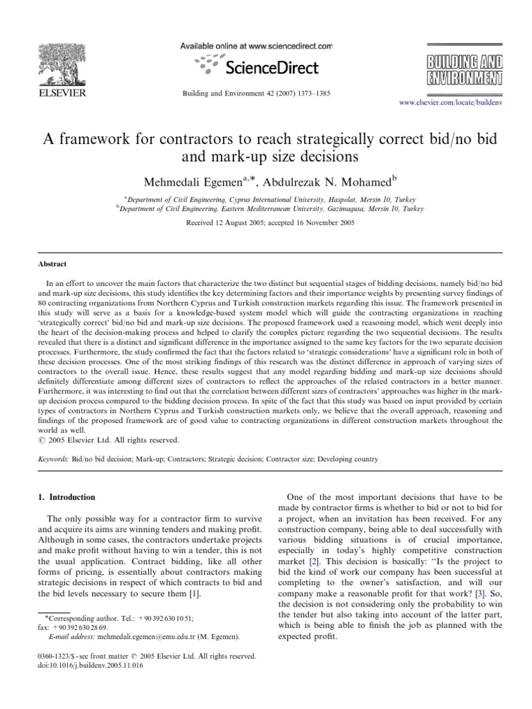 A Framework For Contractors To Reach Strategically Correct Bidno Bid A Framework For Contractors To Reach Strategically Correct Bidno Bid