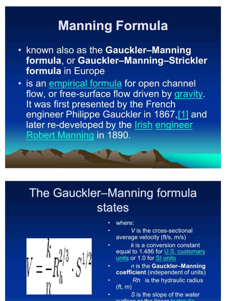 Manning's Velocity Formula Explained | PDF