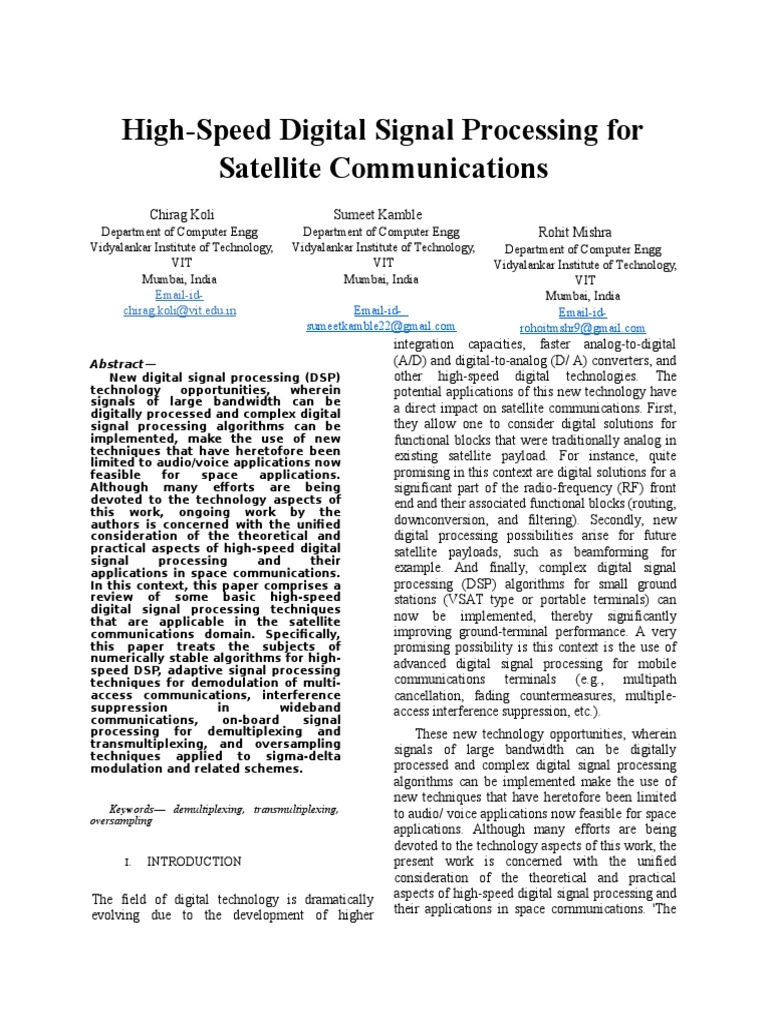 High-Speed Digital Signal Processing For Satellite Communications | PDF ...