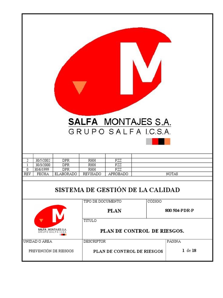 Plan de Control de Riesgos Salfa Montajes | PDF | La seguridad ...