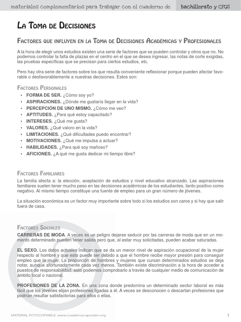 Toma de Decisiones en Educación y Profesión | PDF | Toma de decisiones ...